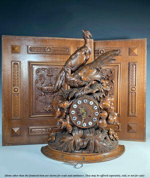 Masterpiece! Antique Swiss Black Forest 21" Tall Mantel Clock, Pheasants, Mechanism Works