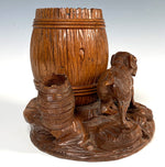 Fabulous Antique Swiss Hand Carved Black Forest Smoker's Stand, Cigar Caddy with Bull Dog