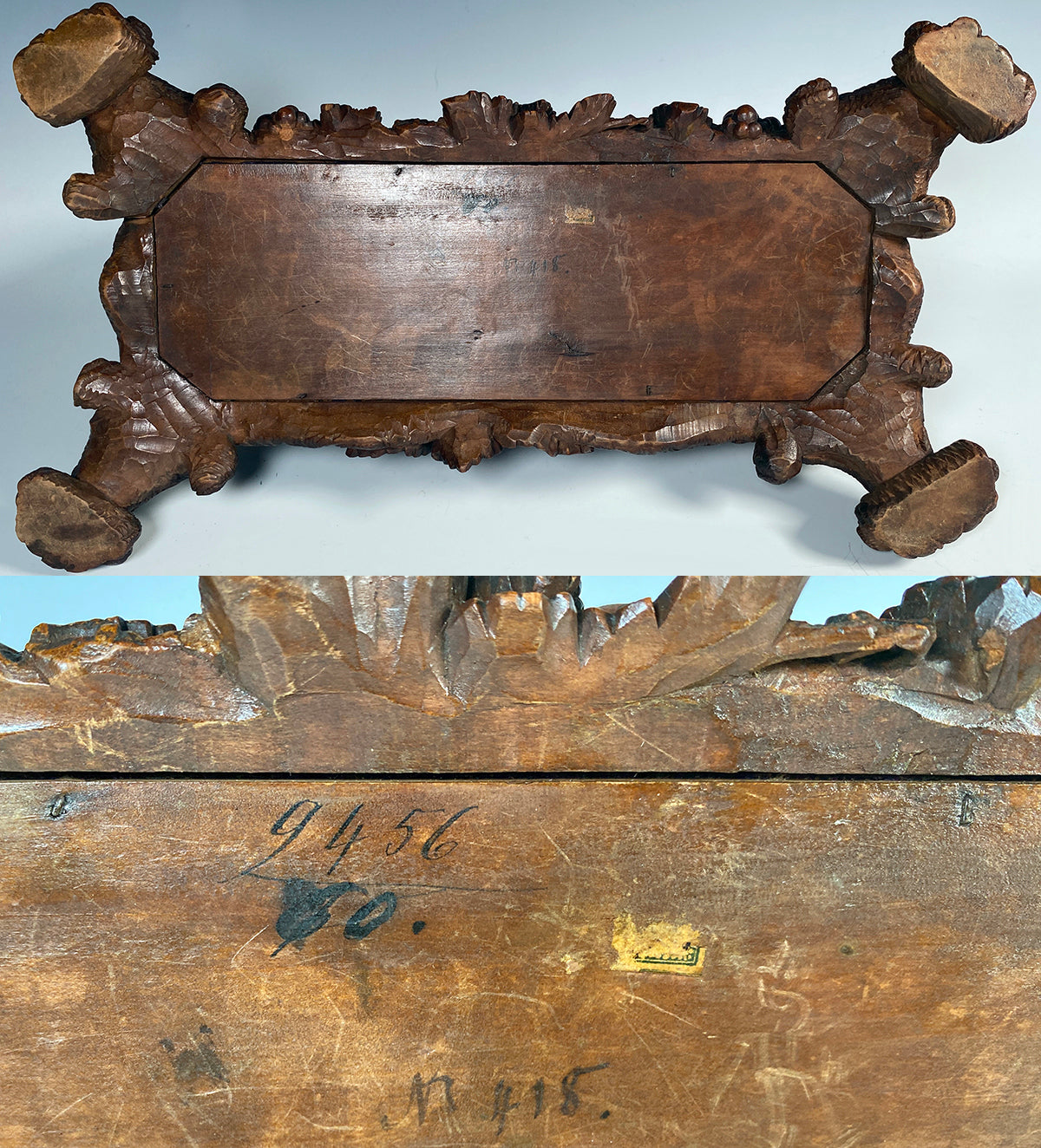 Exceptional 19th Century Antique HC Swiss Black Forest 14.25" Box, Cabriole Legs, 3 Rabbits, Hare on Top