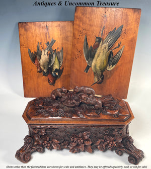 Exceptional 19th Century Antique HC Swiss Black Forest 14.25" Box, Cabriole Legs, 3 Rabbits, Hare on Top