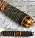 Rare Antique 18th Century French Billet Doux Love Notes Etui, Straw Parquet and Woven Metallic Thread c.1750