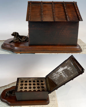 Antique to Vintage Mechanical French Cigar Chest, Box, Presenter, Doghouse and Dog,