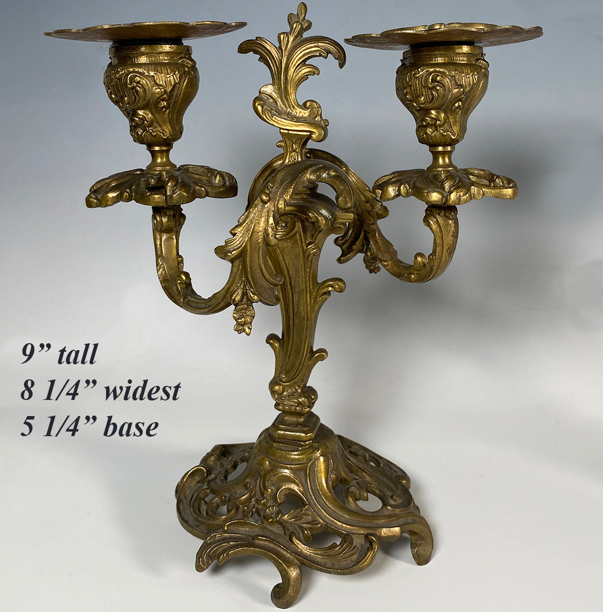 PAIR: Heavy Antique French 9" Tall 2-Branch Candlestick, Candle Holders, Candelabrum in Louis XVI Style