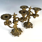 PAIR: Heavy Antique French 9" Tall 2-Branch Candlestick, Candle Holders, Candelabrum in Louis XVI Style