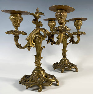 PAIR: Heavy Antique French 9" Tall 2-Branch Candlestick, Candle Holders, Candelabrum in Louis XVI Style