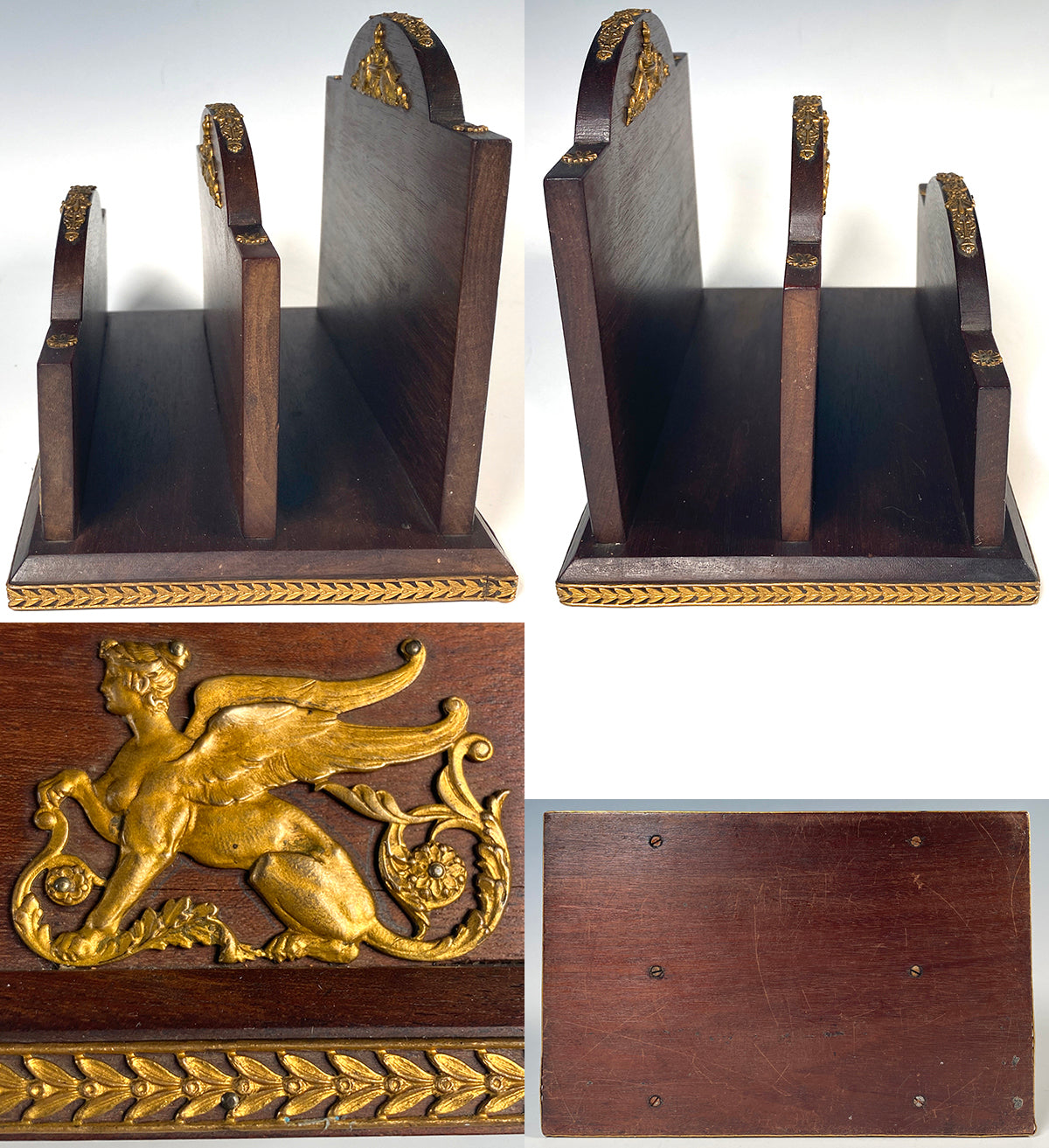 Antique French Empire Letter or Stationery Stand, Rack, Napoleonic Appliques, Swans, Eagle, Chimera Sphynx, Sphinx