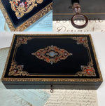 Rare Antique French "Vervelle" Boulle Game or Gambling Box and Gaming Chips in Mother of Pearl