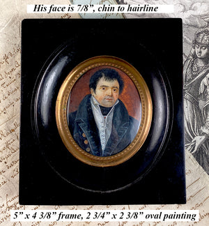 Antique French Louis-Philippe Era Portrait Miniature, Military Uniform, Artist Signature Visible