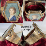 Antique French Portrait Miniature Bracelet, 18k Gold on Sterling Silver, Large, Artist's Signature
