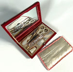 Antique c.1810 French Palais Royal Sewing Case, Etui, Necessaire, Mother of Pearl Tools, 18k Gold Bodkin, Trim, Scent Bottle