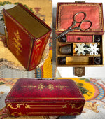 Antique French Palais Royal 3 3/8" Sewing Etui, Necessaire, Box, 8 Tools in Little Book, c.1810
