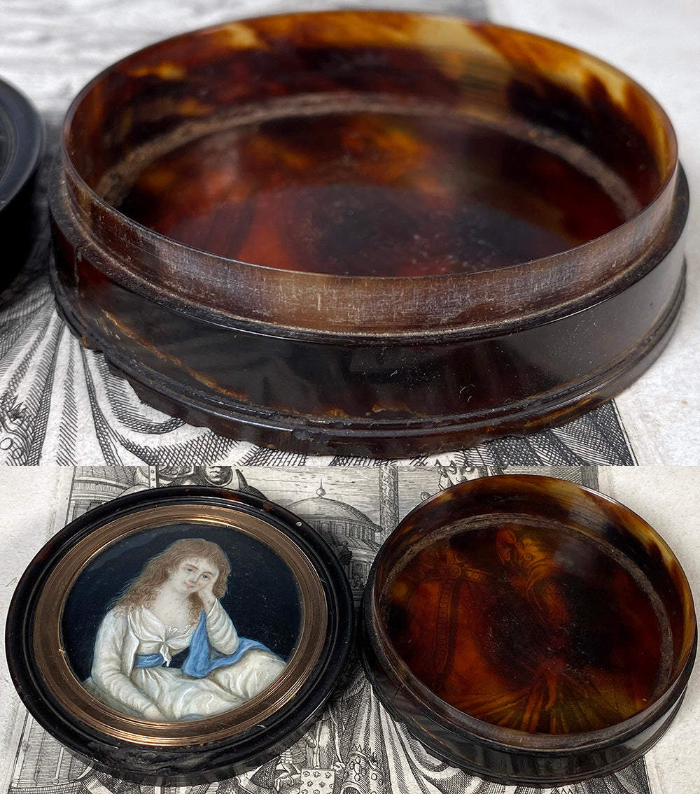 Tortoise Shell Snuff Box Antique French Portrait Miniature in 18th Century Tortoise Shell Snuff ...