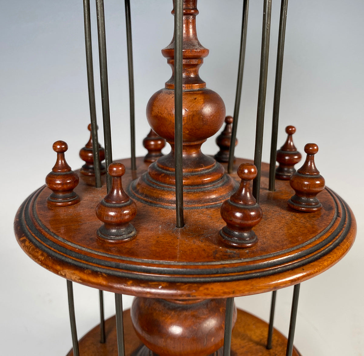 Fine Antique Victorian English Walnut Lathe-turned 12.75" Tall 3-Tier Thread Spool Stand, Caddy