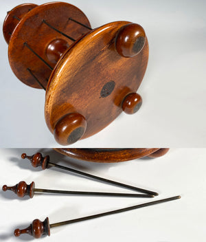 Fine Antique Victorian English Walnut Lathe-turned 12.75" Tall 3-Tier Thread Spool Stand, Caddy