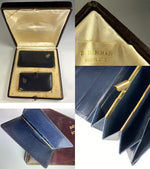 Antique French Leather & Sterling Silver Coin Purse and Note & Card Case, Aide d'Memoire, Presentation Box
