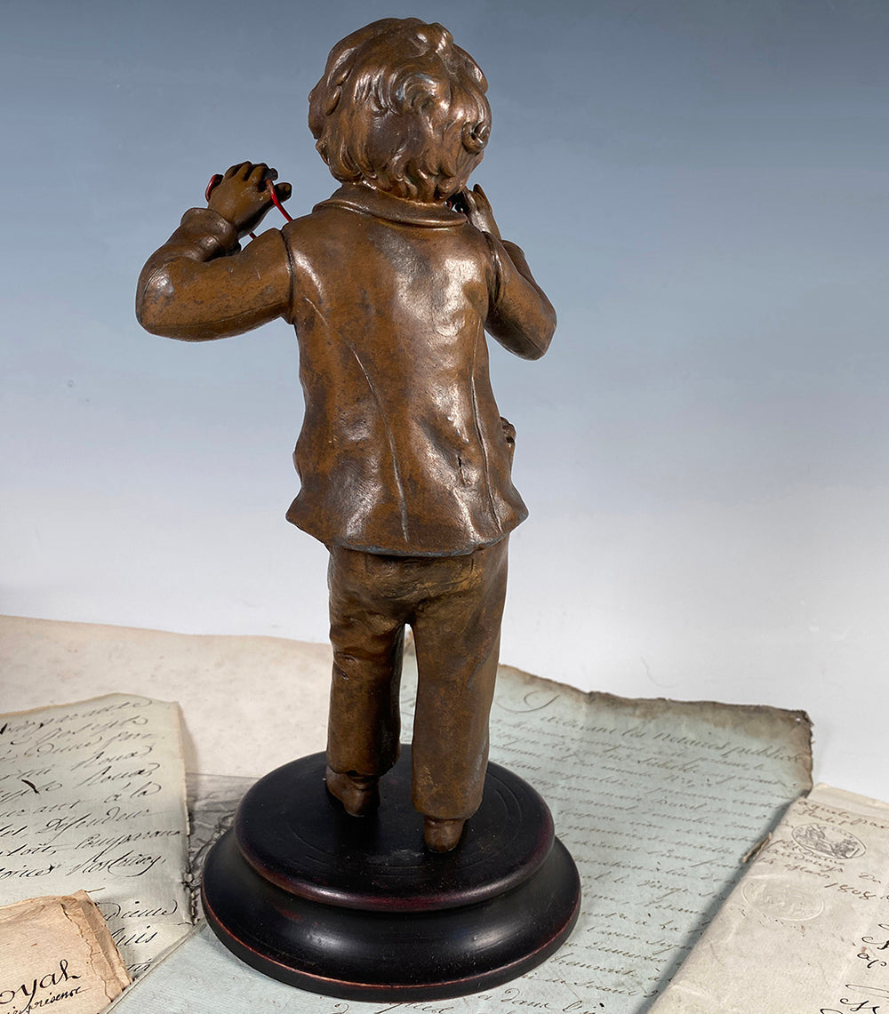 Vintage French Sculpture, A Boy with Ball is a Pocket Watch Stand, Holder, Display