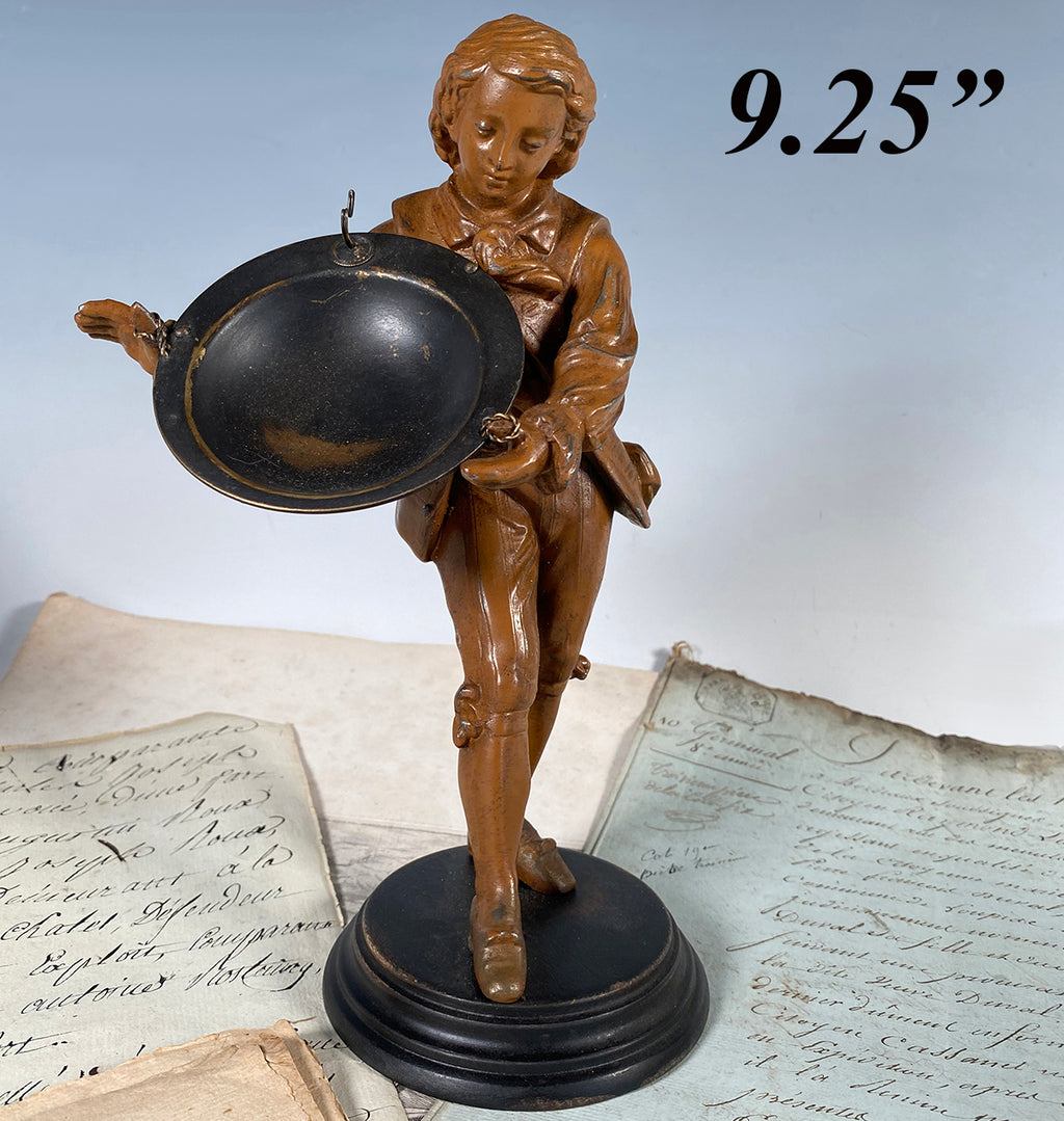 Vintage French Sculpture, A Boy with Disc or Bowl is a Pocket Watch Stand, Holder, Display