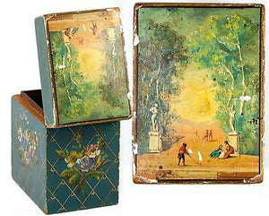 Antique French 2-Deck Playing Cards Box, Casket, Hand Painted, Vernis Martin