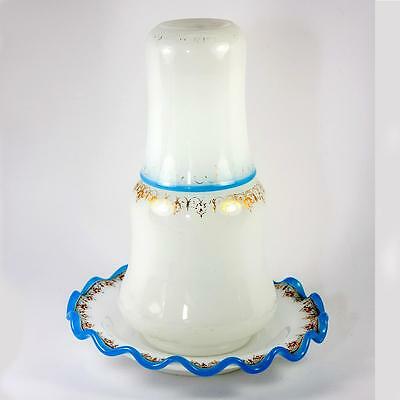 Antique French Opaline Glass Bonne Nuit, Night Water Decanter, Saucer & Cup