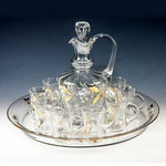 Antique French HP Liqueur Service, Decanter, 8 Cups, Tray: Lily of the Valley