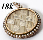Antique Georgian 18k Gold & Seed Pearl Large Locket Pendant, Hair Art Mourning