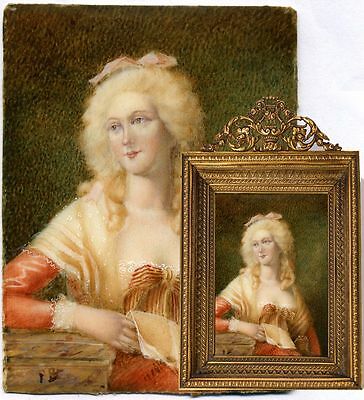 Antique French Miniature Portrait in Fine Dore Bronze Frame - Mme de Montesson