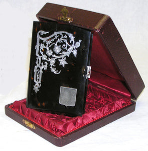 Antique French Tortoise Shell Carnet Bal, Etui with Silver Inlay & Original Presentation Box