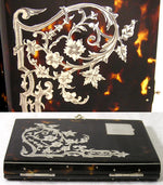 Antique French Napoleon III c.1950s Tortoise Shell Carnet Bal, Etui with Silver Inlay & Original Box