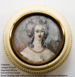 Antique French Grand Tour Souvenir Ivory Powder Box or Snuff Box, Portrait Miniautre Marie-Antoinette
