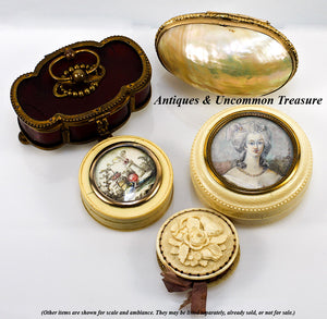 Antique French Grand Tour Souvenir Ivory Powder Box or Snuff Box, Portrait Miniautre Marie-Antoinette
