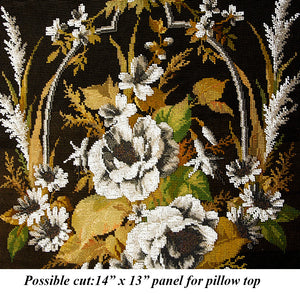 Antique Victorian Beadwork and Needlepoint Panel 14" x 15" for Pillow or Stool or Frame