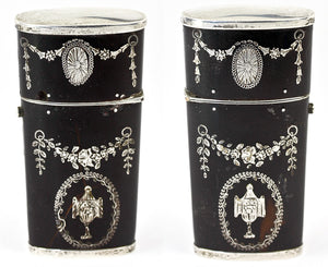 Antique French c.1750-1810 Vest Pocket Etui, Nécessaire, Tortoise Shell and Sterling Silver Pique