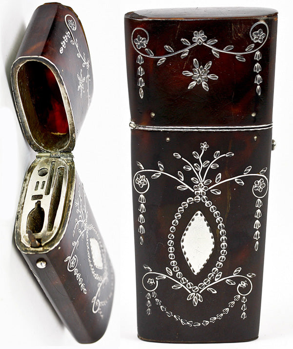 Antique French Pique c.1750-1810 Nécessaire, Etui, Tortoise Shell and Sterling Silver