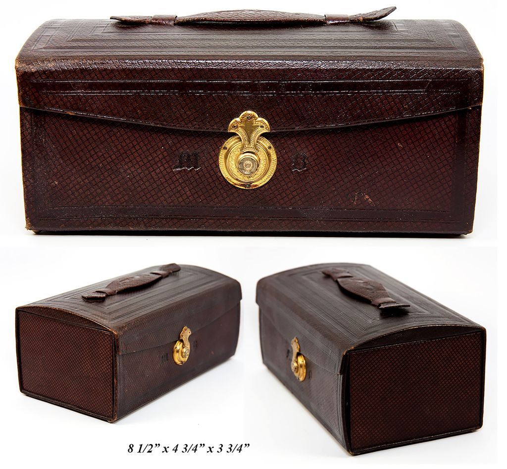 Antique French Early 19th C. Leather Grand Tour Traveler's Vanity Set, Necessaire, Incomplete