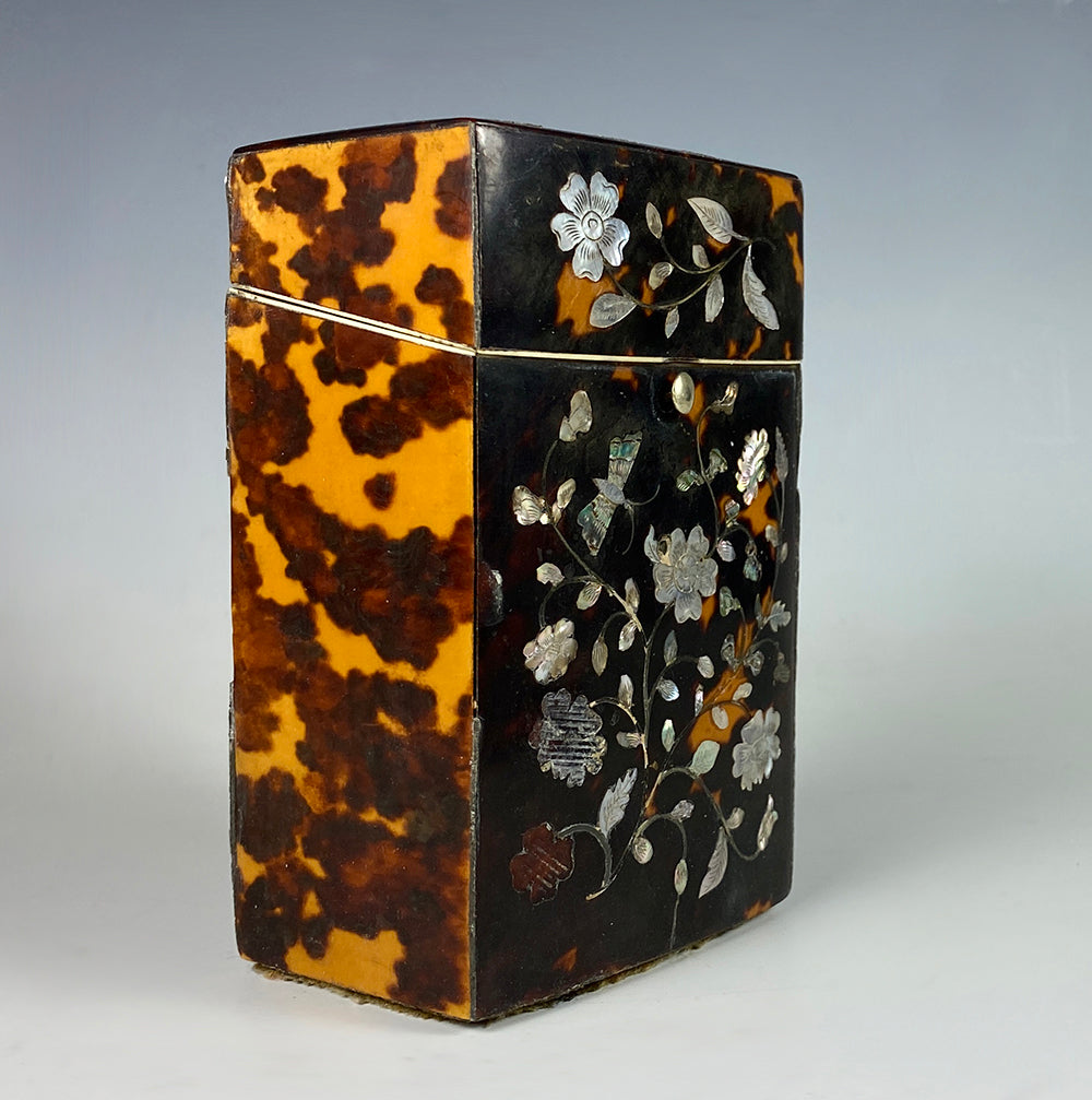 Superb Antique English Tortoise Shell and Mother of Pearl Marquetry Necessaire, Etui