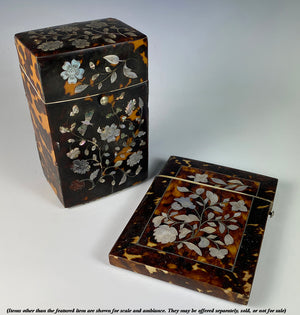 Superb Antique English Tortoise Shell and Mother of Pearl Marquetry Necessaire, Etui
