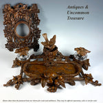 Superb HC 19th c. Black Forest 13.5" Desk Stand, Double Inkwell, Bird and Acorns