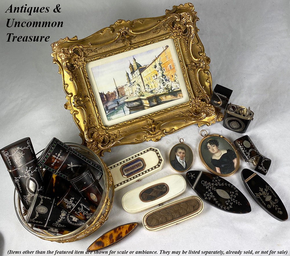 Antique French c.1750-1810 Vest Pocket Etui, Nécessaire, Tortoise Shell and Sterling Silver Pique