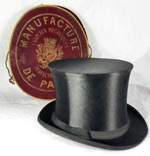 Antique French Silk Top Hat in Original Travel Case, Quite Excellent Folding Style, c.1850s