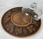 Antique Hand Carved Swiss Black Forest 13 1/4" Cheese Tray with Glass Dome c. 1918