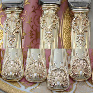 Antique French 18k Gold on Sterling Silver Vermeil 18pc Dessert Knife Set, Seashells