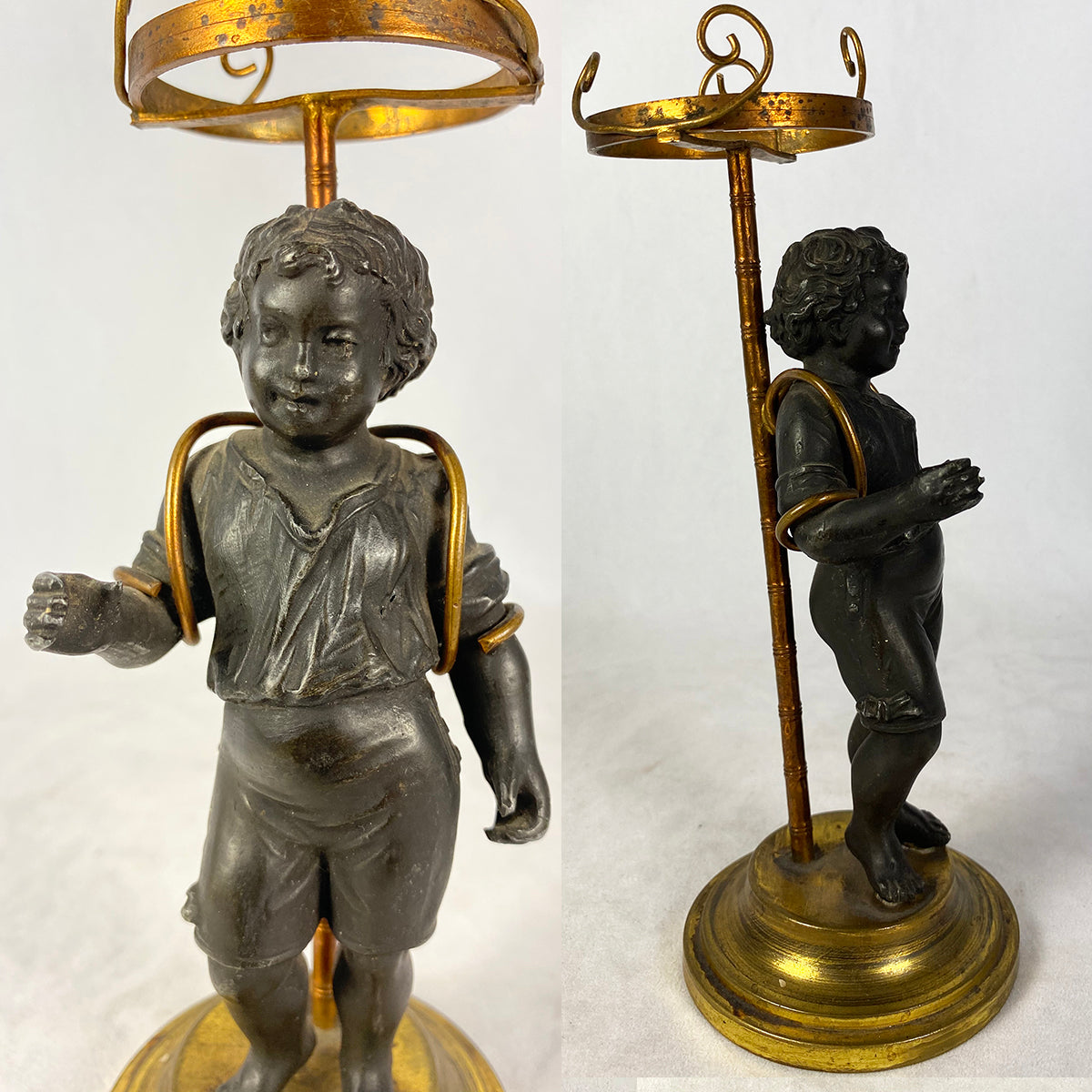Antique French Napoleon III Candle Stand, Figural Like Blackamoor - a Boy