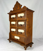 Antique French Oak Spice Cabinet or Chest of Drawers for Bru Dolls, 14.5" Tall, Bone Cachet