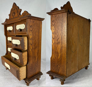 Antique French Oak Spice Cabinet or Chest of Drawers for Bru Dolls, 14.5" Tall, Bone Cachet