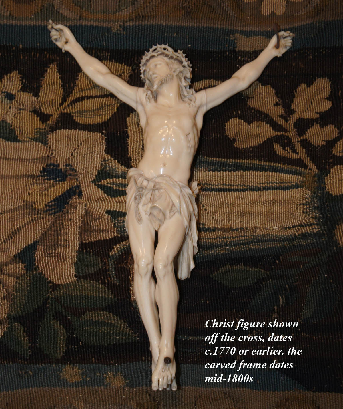 RARE! Fine 8.5" Hand Carved Ivory Christ on Crucifix, Original 19" x 12" Frame, c.1750-80s, Dieppe