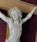 RARE! Fine 8.5" Hand Carved Ivory Christ on Crucifix, Original 19" x 12" Frame, c.1750-80s, Dieppe