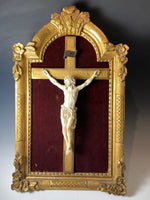 RARE! Fine 8.5" Hand Carved Ivory Christ on Crucifix, Original 19" x 12" Frame, c.1750-80s, Dieppe