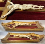 RARE! Fine 8.5" Hand Carved Ivory Christ on Crucifix, Original 19" x 12" Frame, c.1750-80s, Dieppe