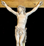 RARE! Fine 8.5" Hand Carved Ivory Christ on Crucifix, Original 19" x 12" Frame, c.1750-80s, Dieppe