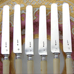 Antique French ODIOT Sterling Silver & Carved Ivory 6pc Knife Set, Armorial Crown